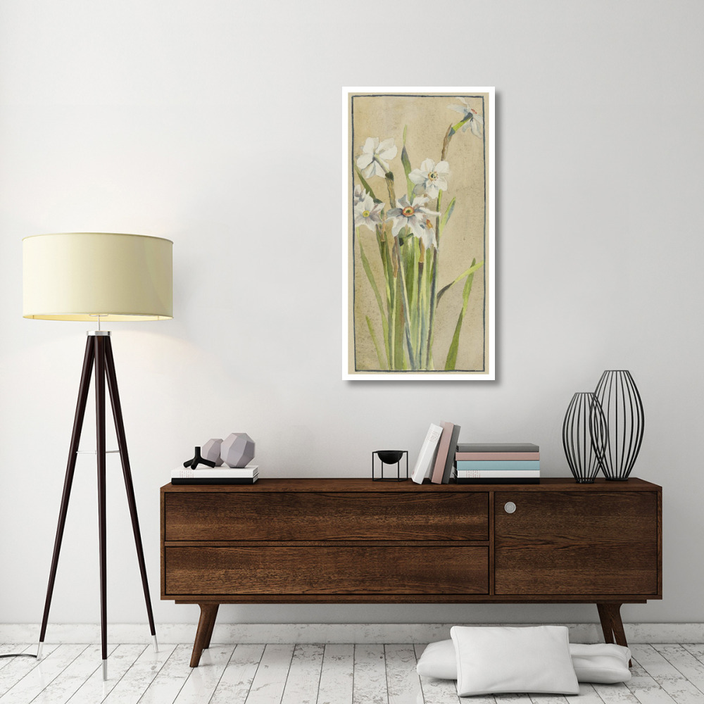 White Narcissus with Gray Accents-Paper Art-26&quotx50"