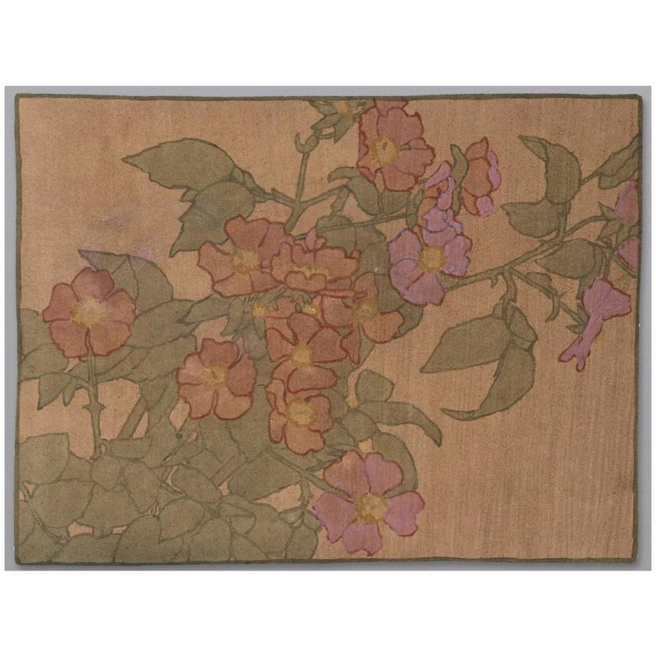 Pink Roses on Terracotta Color Ground-Paper Art-26&quotx20"
