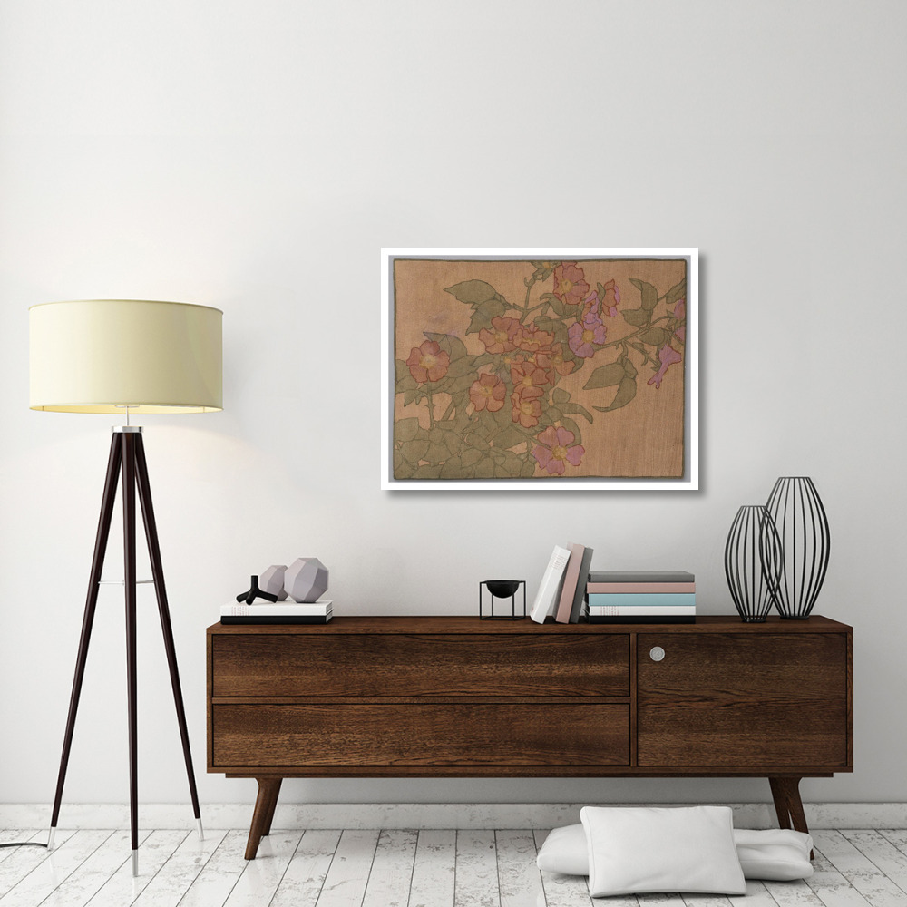 Pink Roses on Terracotta Color Ground-Paper Art-42&quotx32"
