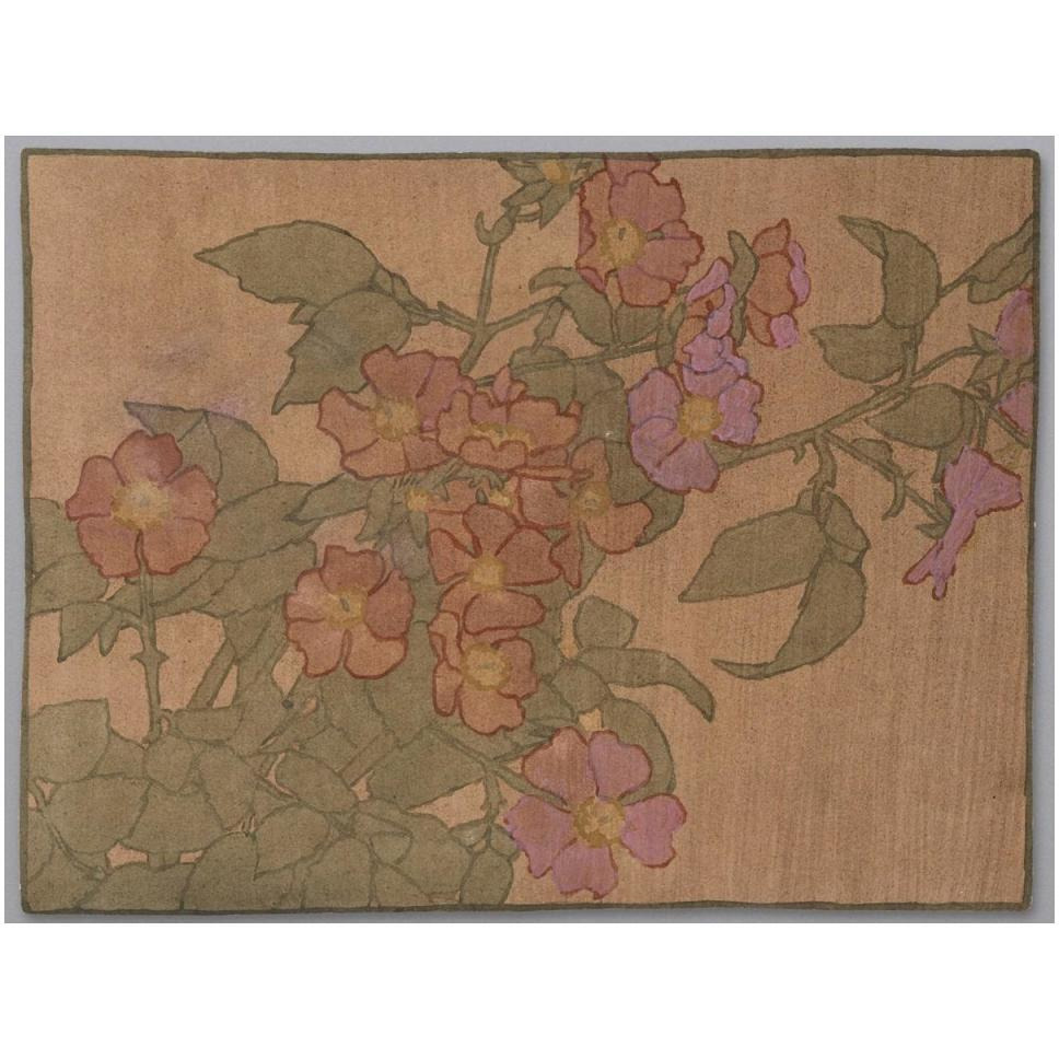 Pink Roses on Terracotta Color Ground-Paper Art-50&quotx38"