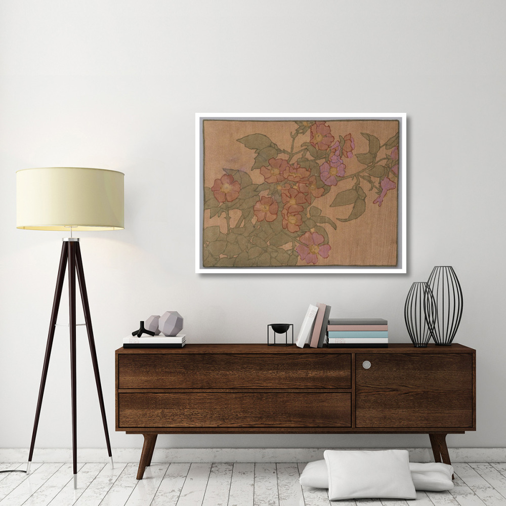Pink Roses on Terracotta Color Ground-Paper Art-50&quotx38"
