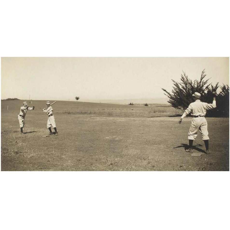 Three Boys With A Ball And Bat, Playing One Old Cat-Paper Art-38&quotx20"