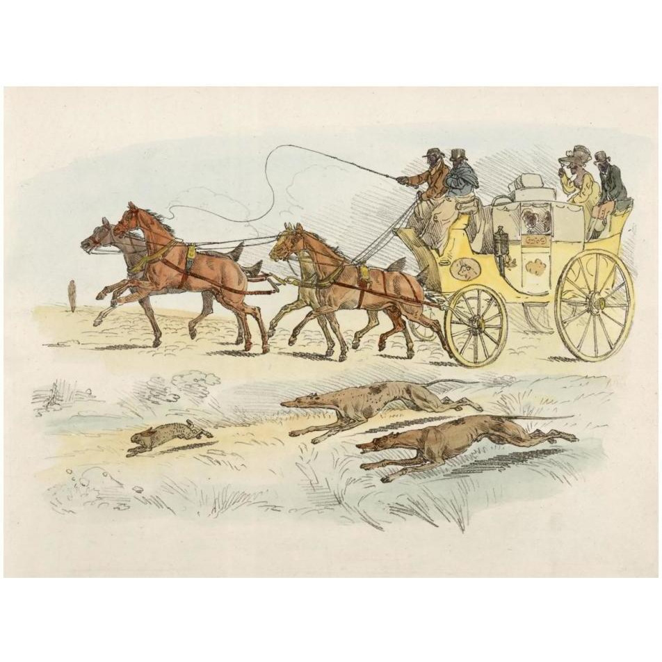 People On A Carriage Watching Dogs Chasing A Rabbit, 1817-Paper Art-18&quotx14"