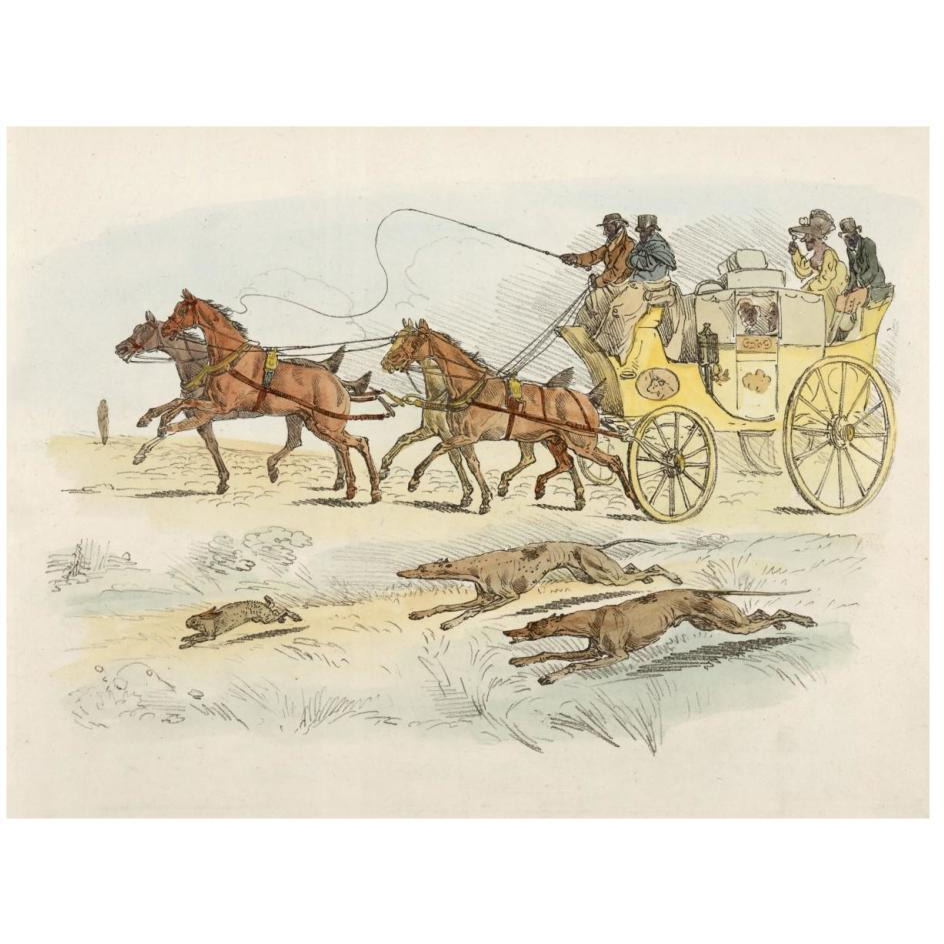People On A Carriage Watching Dogs Chasing A Rabbit, 1817-Paper Art-26&quotx20"