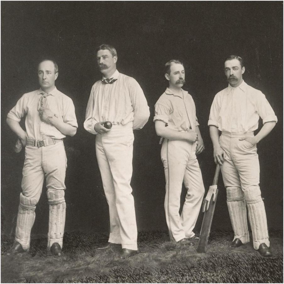 Cricket Players, Unidentified Group Of Four-Paper Art-20&quotx20"