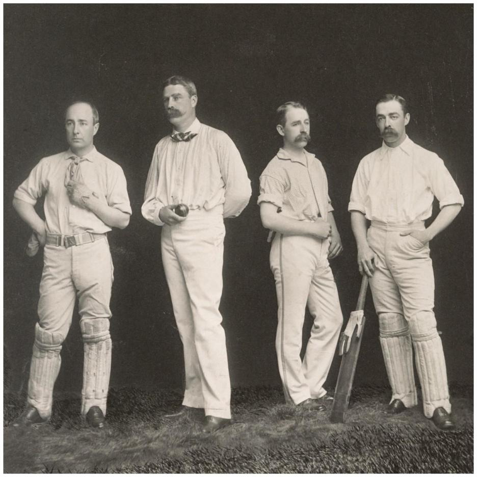 Cricket Players, Unidentified Group Of Four-Paper Art-26&quotx26"