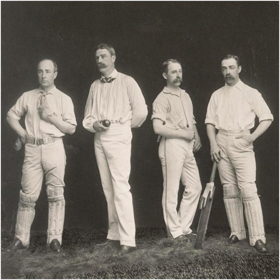 Cricket Players, Unidentified Group Of Four-Paper Art-38&quotx38"