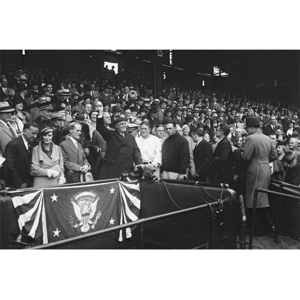 Franklin D. Roosevelt at Baseball Game, 1932 or 1933-Paper Art-62&quotx42"