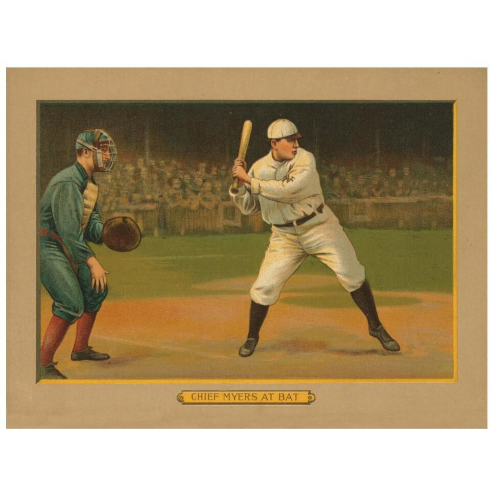 Chief Myers at Bat, Baseball Card, 1911-Paper Art-18&quotx14"
