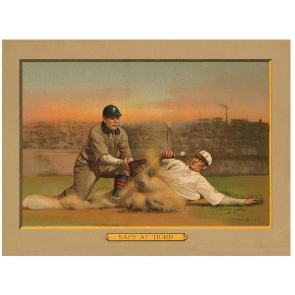 Safe at Third, Baseball Card-Paper Art-26&quotx20"