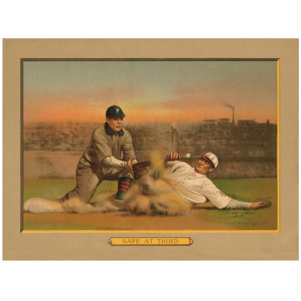 Safe at Third, Baseball Card-Paper Art-42&quotx32"