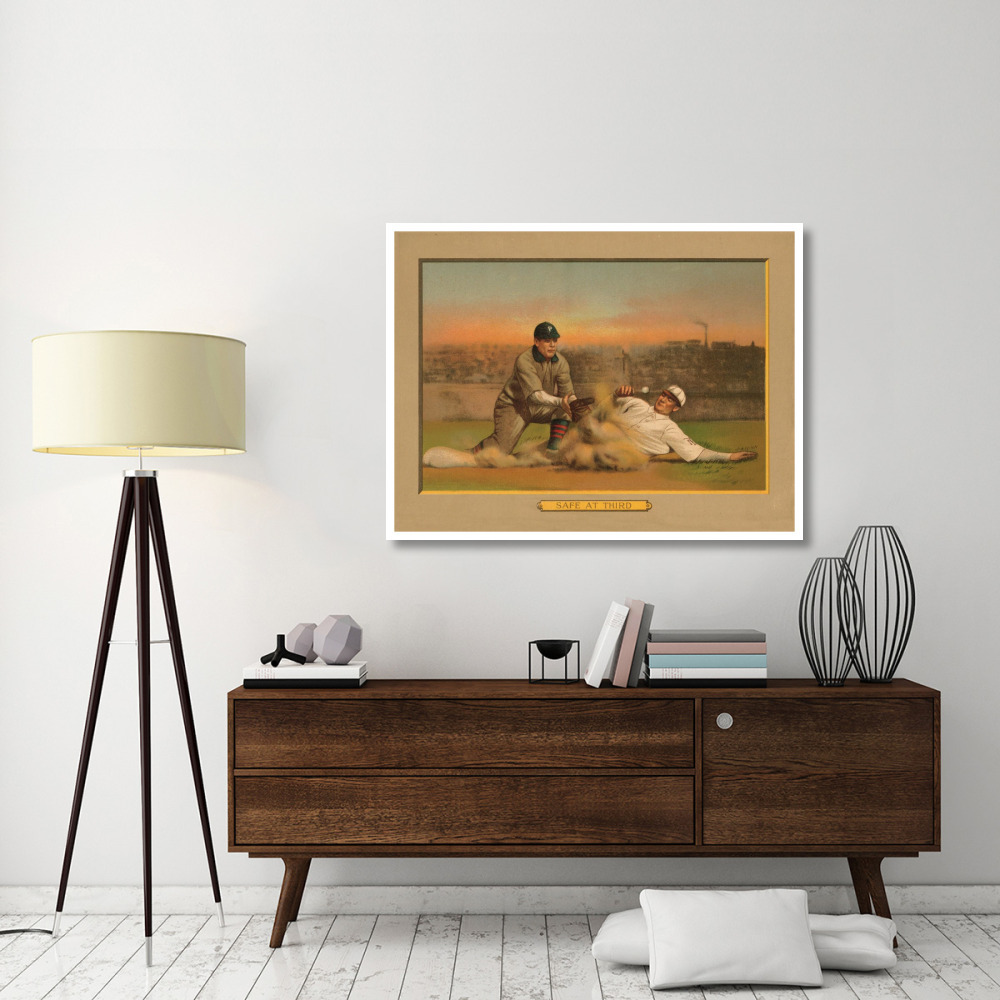 Safe at Third, Baseball Card-Paper Art-50&quotx38"