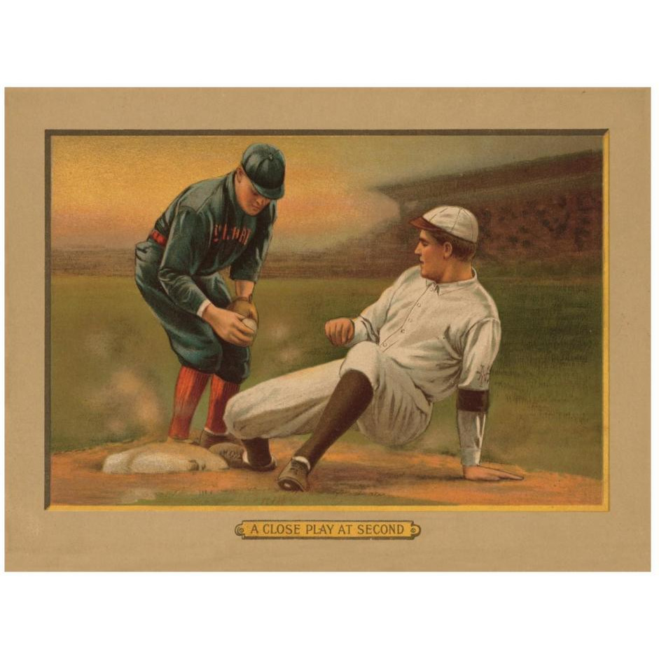 A Close Play at Second, Baseball Card-Paper Art-26&quotx20"