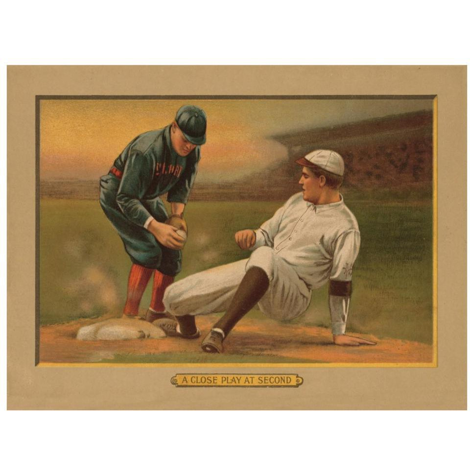 A Close Play at Second, Baseball Card-Paper Art-34&quotx26"