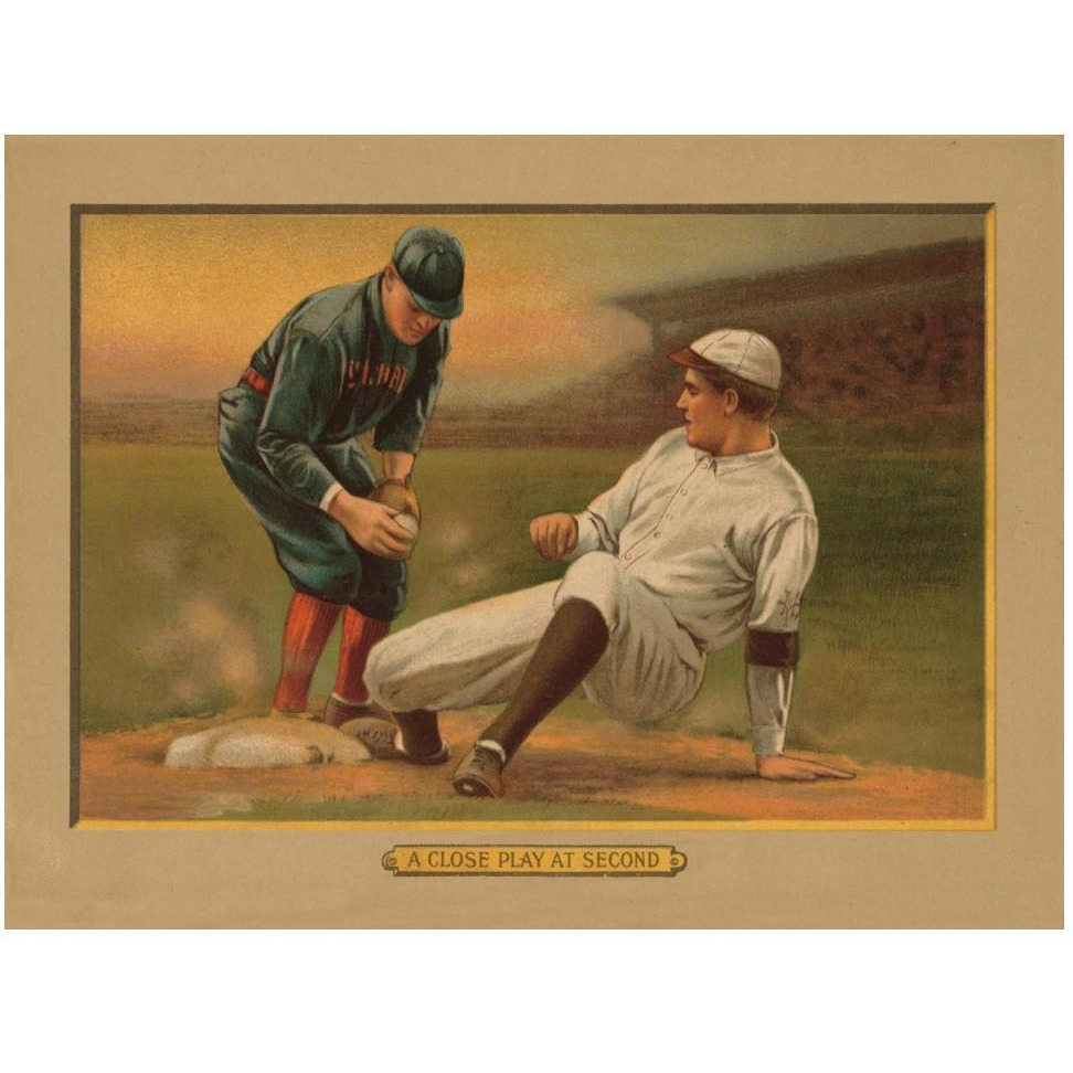 A Close Play at Second, Baseball Card-Paper Art-50&quotx38"
