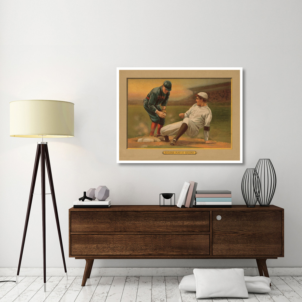 A Close Play at Second, Baseball Card-Paper Art-50&quotx38"