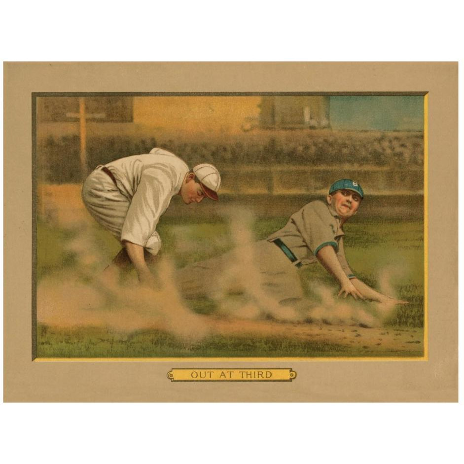 Out at Third, Baseball Card-Paper Art-26&quotx20"