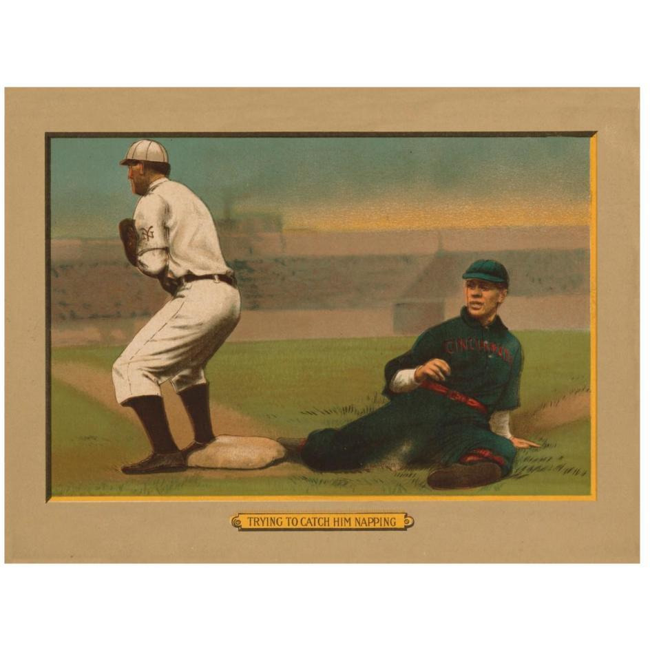 Trying to Catch Him Napping, Baseball Card-Paper Art-26&quotx20"