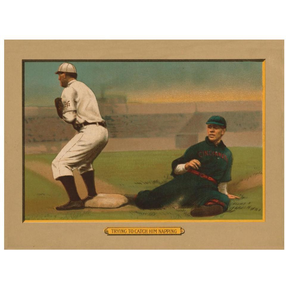 Trying to Catch Him Napping, Baseball Card-Paper Art-34&quotx26"
