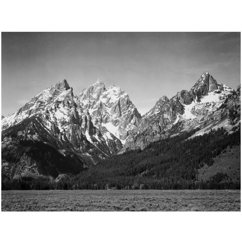 Grassy valley and snow covered peaks, Grand Teton National Park, Wyoming, 1941-Paper Art-18&quotx14"