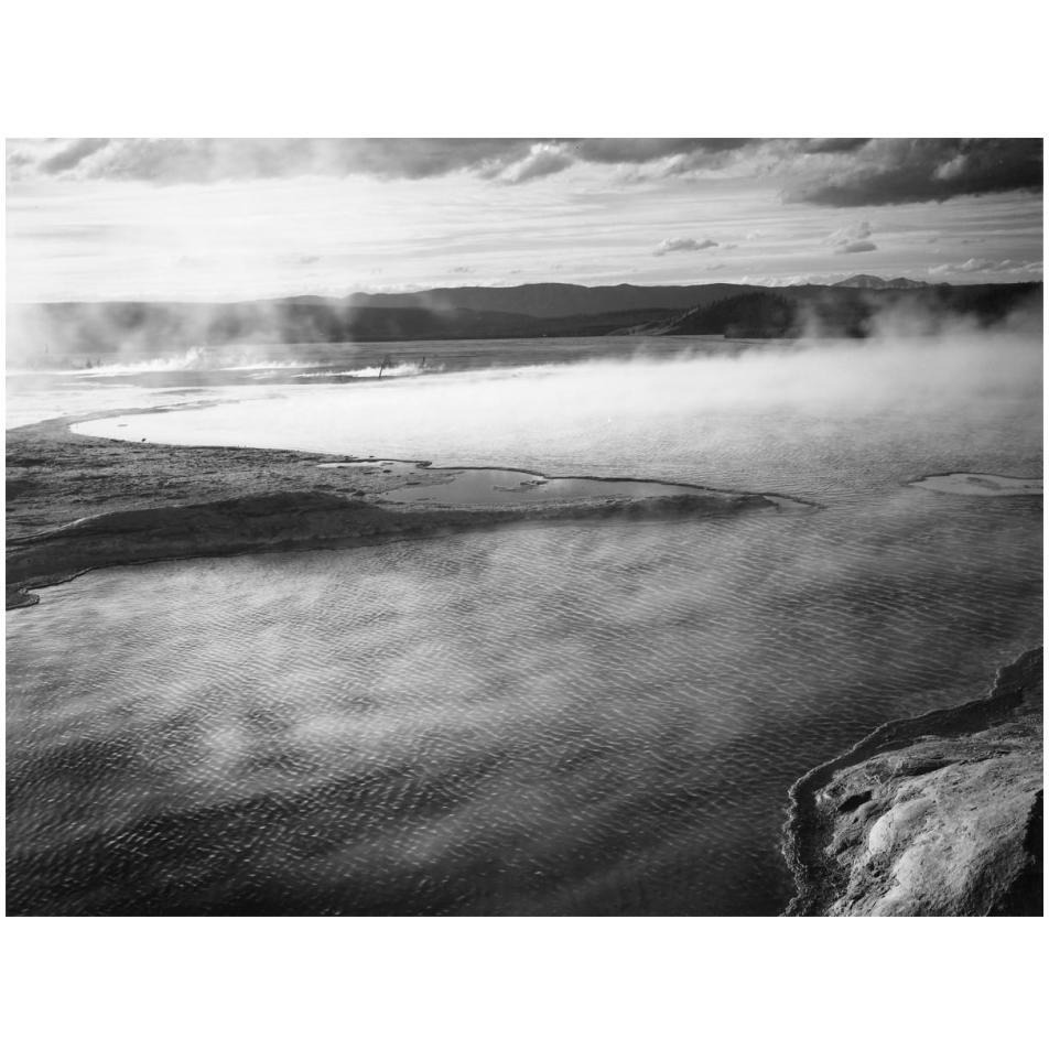 Steaming pool in foreground, high horizon, Fountain Geyser Pool, Yellowstone National Park, Wyoming, ca. 1941-1942-Paper Art-18&quotx14"