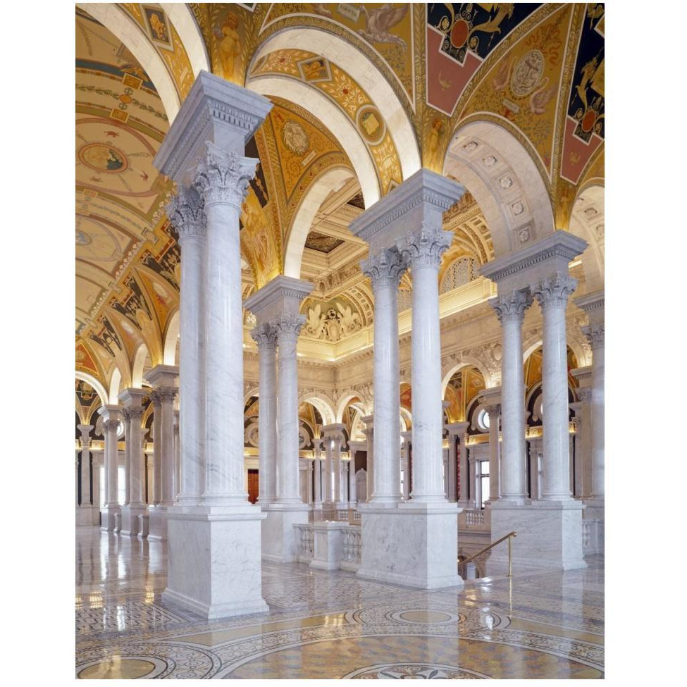 Great Hall, second floor, north. Library of Congress Thomas Jefferson Building, Washington, D.C.-Paper Art-38&quotx50"
