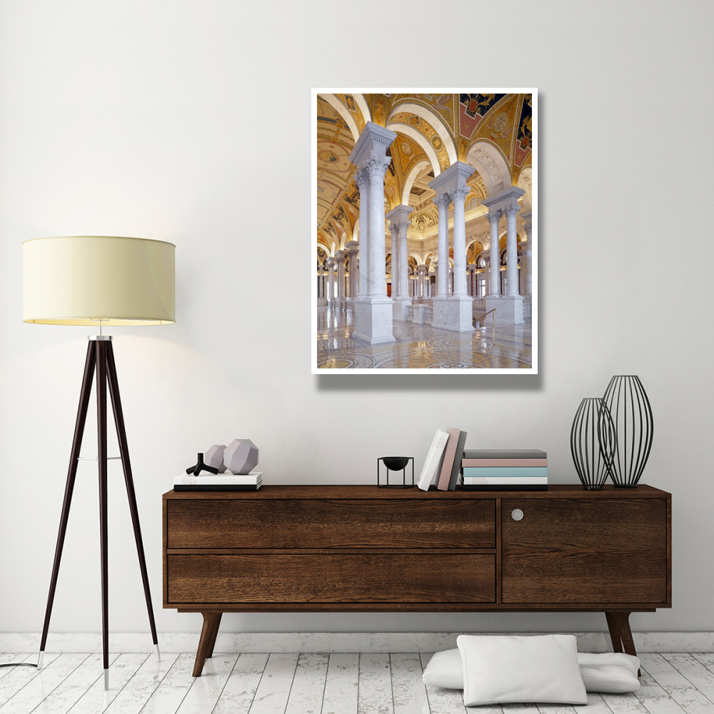 Great Hall, second floor, north. Library of Congress Thomas Jefferson Building, Washington, D.C.-Paper Art-38&quotx50"