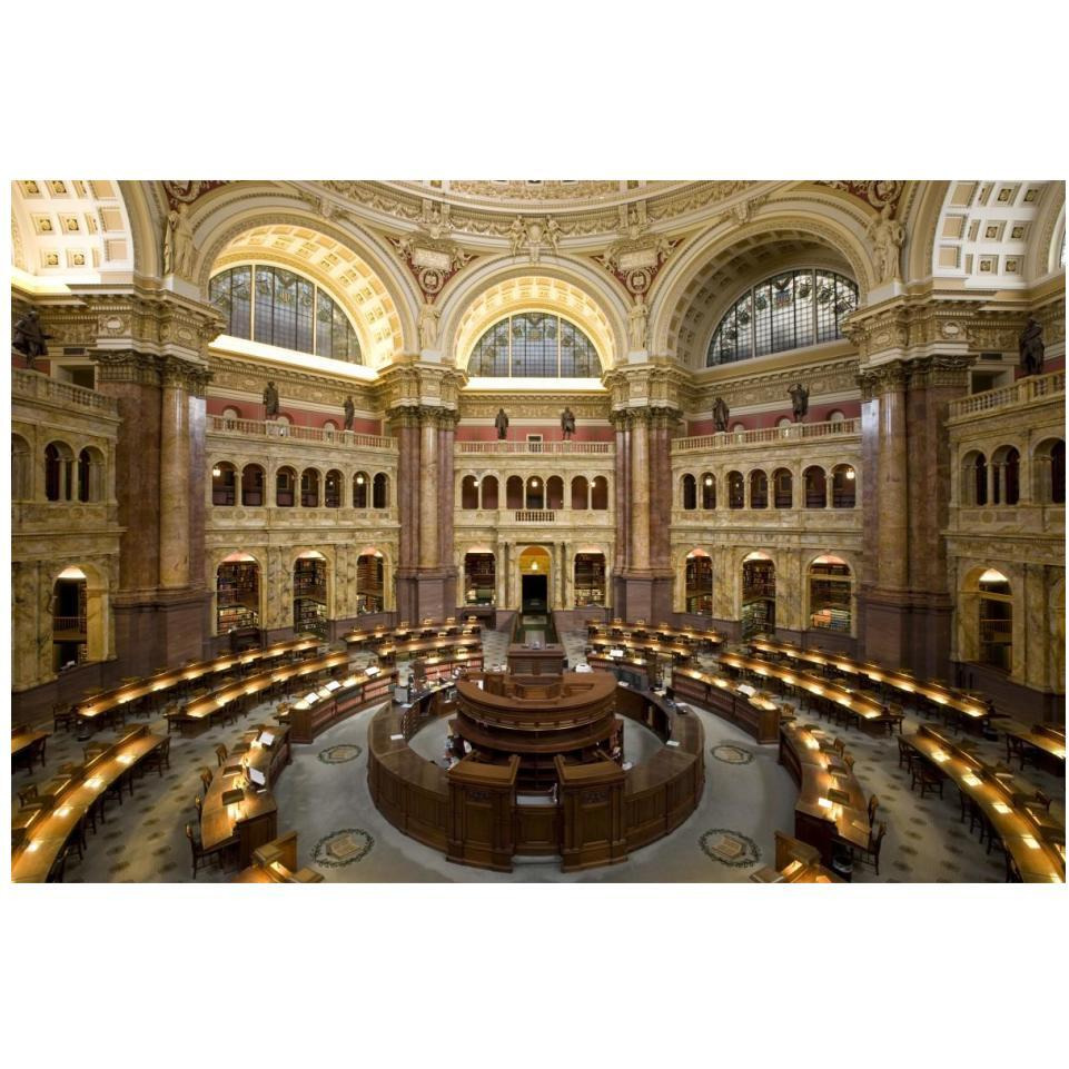 Main Reading Room. View from above showing researcher desks. Library of Congress Thomas Jefferson Building, Washington, D.C.-Paper Art-20&quotx14"