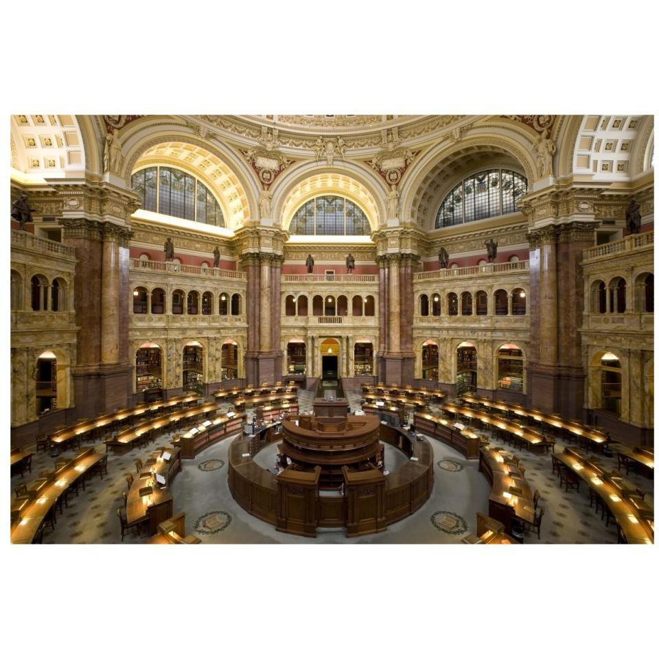 Main Reading Room. View from above showing researcher desks. Library of Congress Thomas Jefferson Building, Washington, D.C.-Paper Art-32&quotx22"