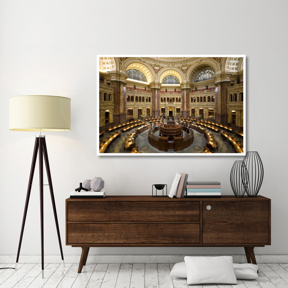 Main Reading Room. View from above showing researcher desks. Library of Congress Thomas Jefferson Building, Washington, D.C.-Paper Art-62&quotx42"