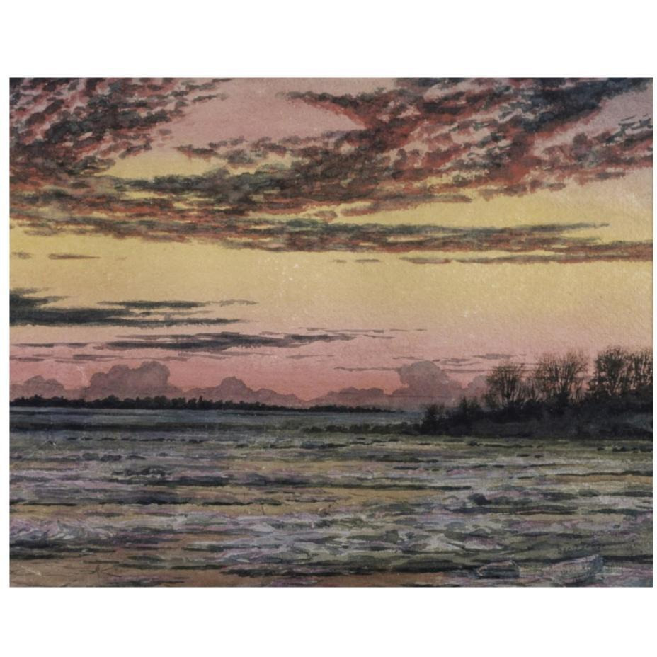 Sunset Over the Ice  - Custom Crop-Paper Art-22&quotx18"