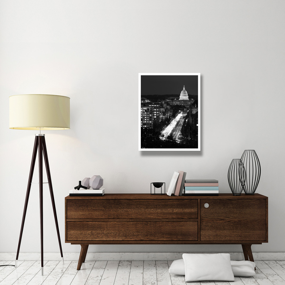 Dusk view of Pennsylvania Avenue, America's Main Street in Washington, D.C. - Black and White Variant-Paper Art-26&quotx34"
