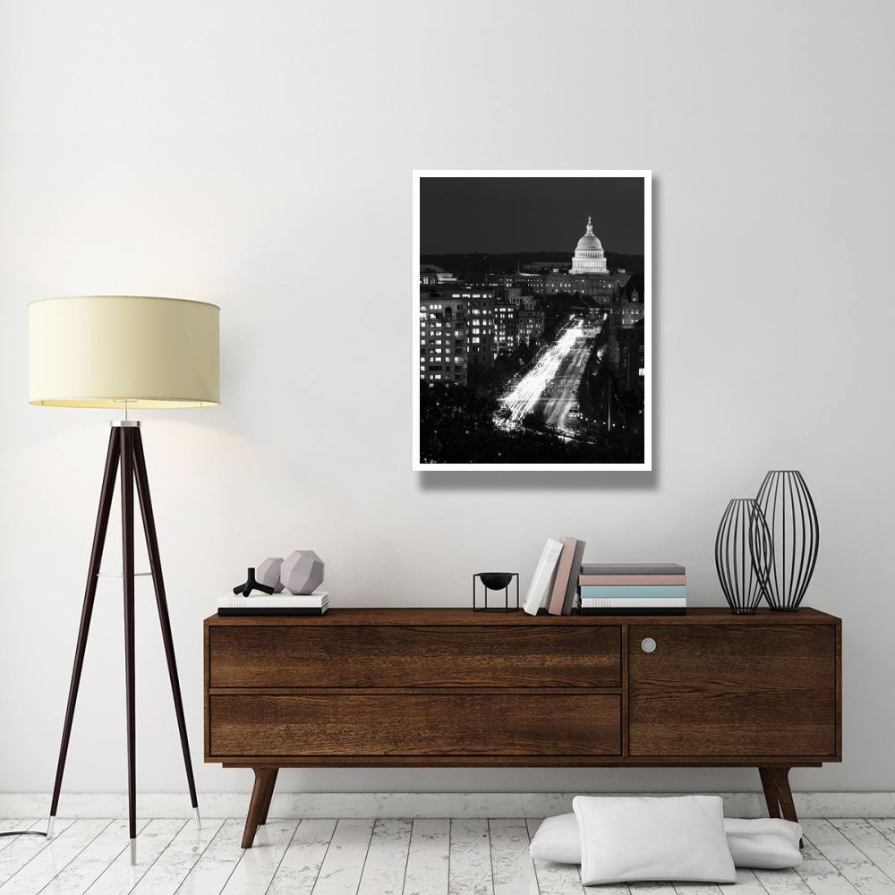 Dusk view of Pennsylvania Avenue, America's Main Street in Washington, D.C. - Black and White Variant-Paper Art-32&quotx42"