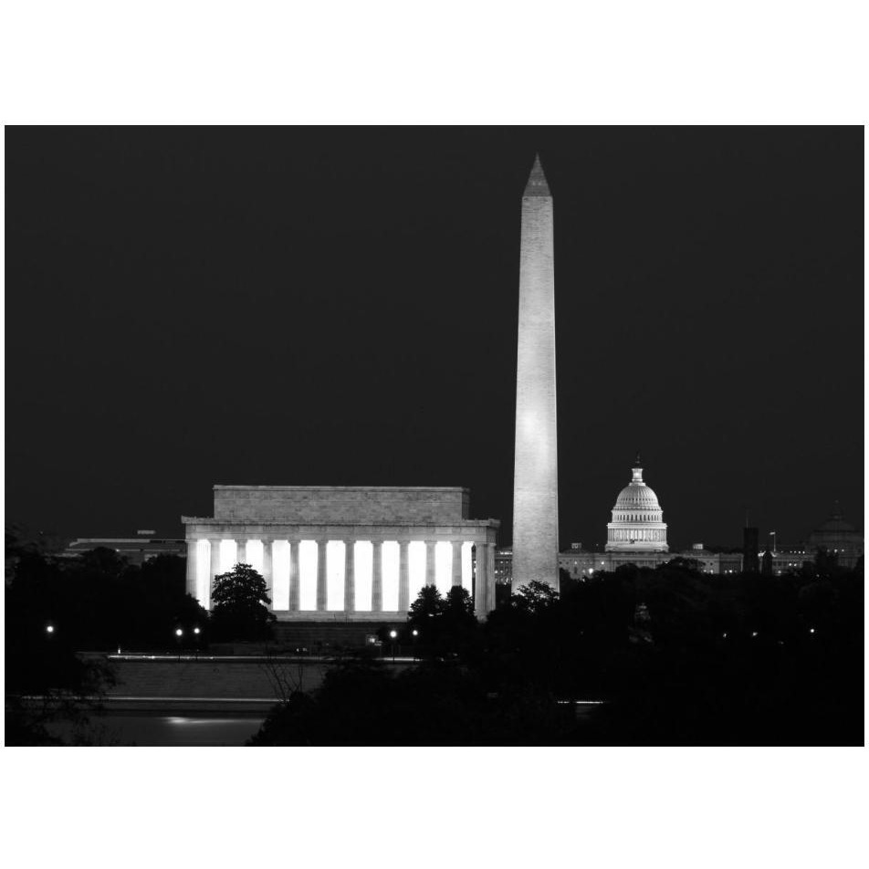 Our treasured monuments at night, Washington D.C. - Black and White Variant-Paper Art-18&quotx14"