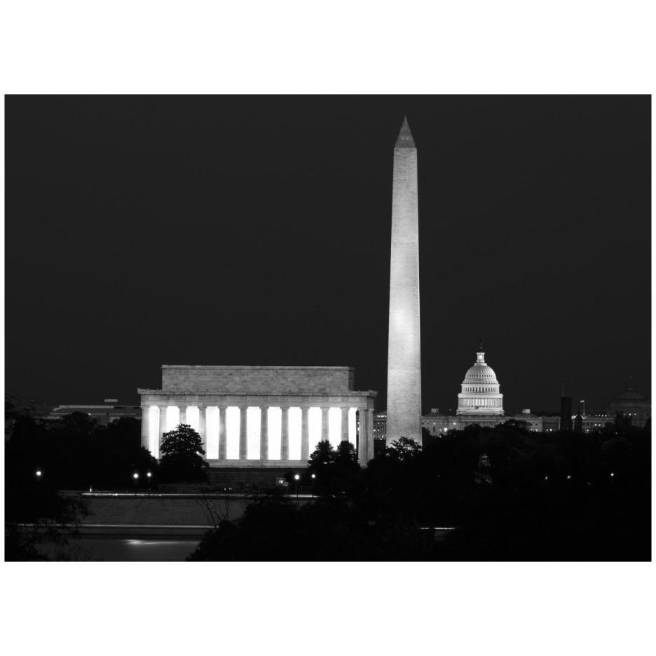 Our treasured monuments at night, Washington D.C. - Black and White Variant-Paper Art-26&quotx20"