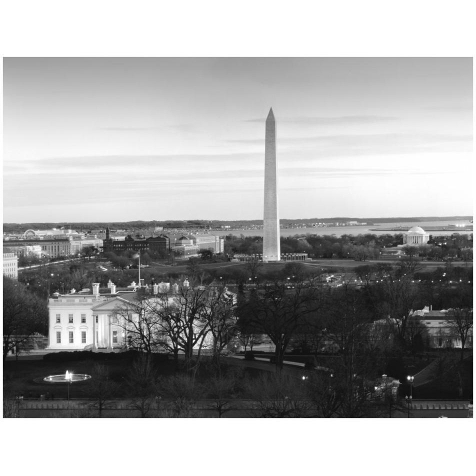 Dawn over the White House, Washington Monument, and Jefferson Memorial, Washington, D.C. - Black and White Variant-Paper Art-34&quotx26"
