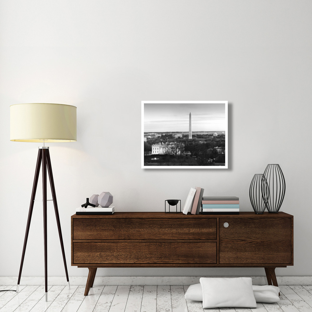 Dawn over the White House, Washington Monument, and Jefferson Memorial, Washington, D.C. - Black and White Variant-Paper Art-34&quotx26"