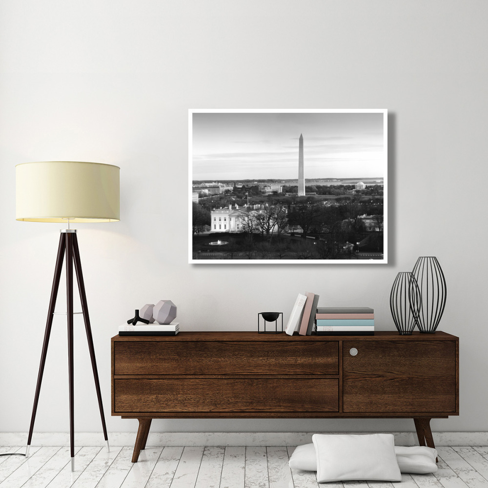 Dawn over the White House, Washington Monument, and Jefferson Memorial, Washington, D.C. - Black and White Variant-Paper Art-50&quotx38"