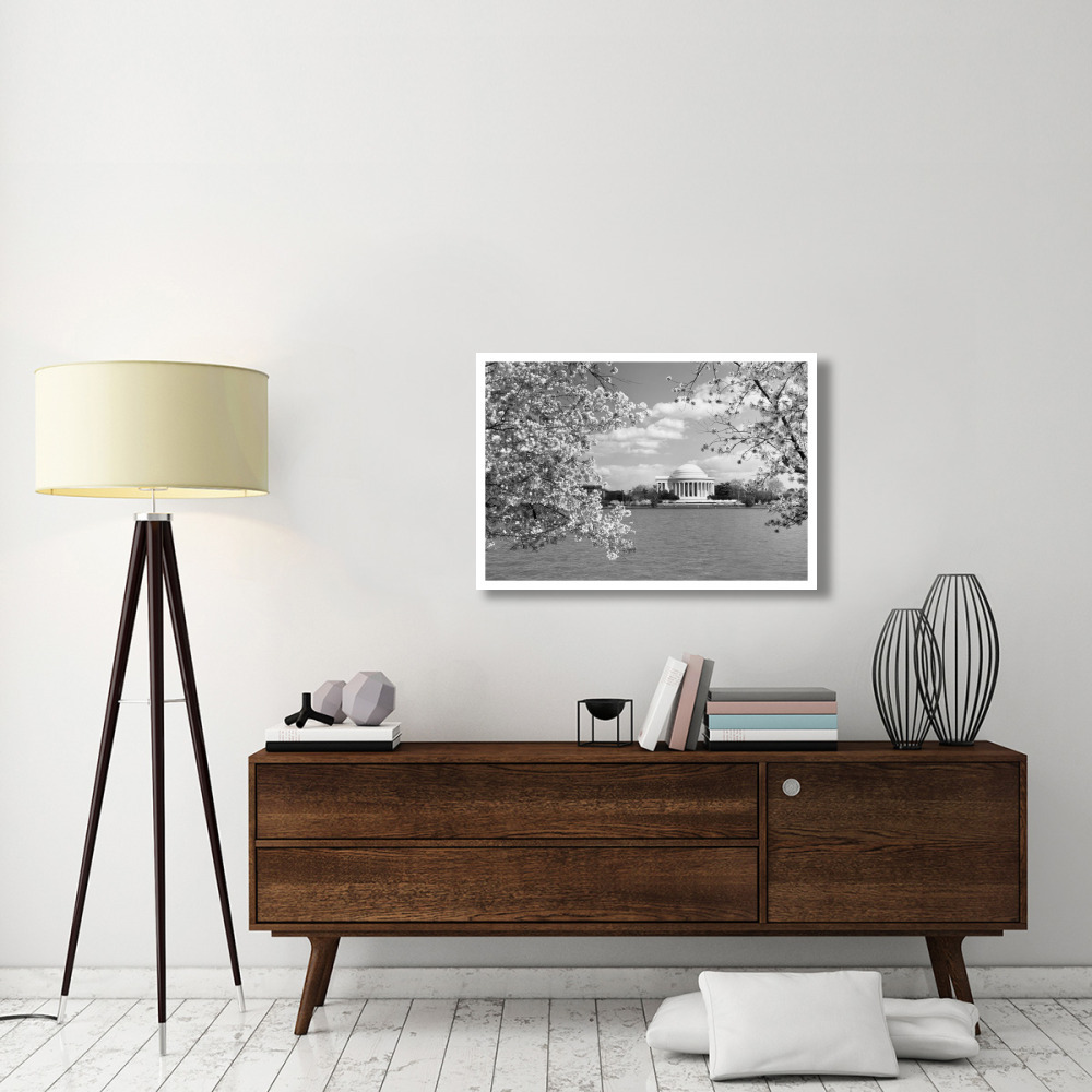 Jefferson Memorial with cherry blossoms, Washington, D.C. - Black and White Variant-Paper Art-38&quotx26"