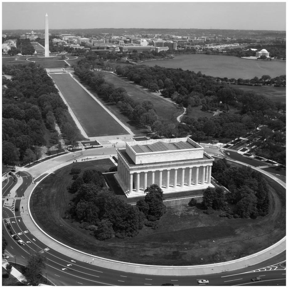 Aerial of Mall showing Lincoln Memorial, Washington Monument and the U.S. Capitol, Washington, D.C. - Black and White Variant-Paper Art-26&quotx26"