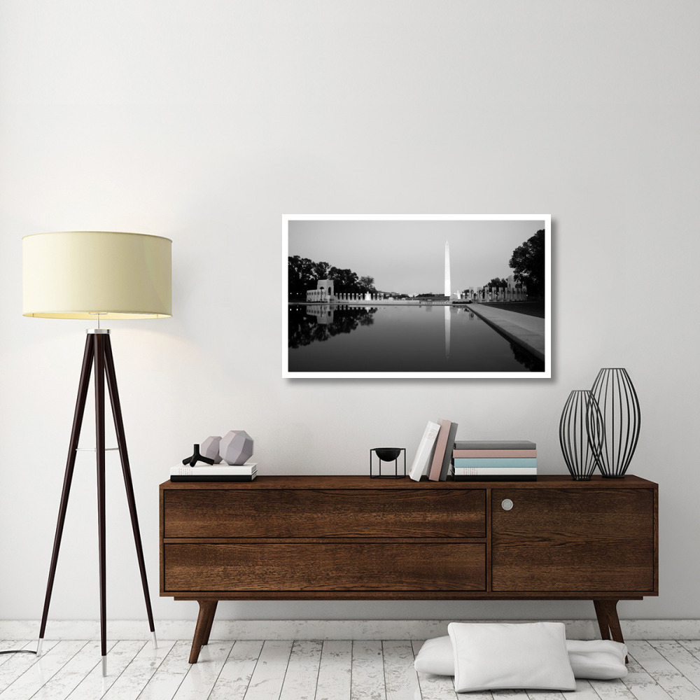 Reflecting pool on the National Mall with the Washington Monument reflected, Washington, D.C. - Black and White Variant-Paper Art-46&quotx28"