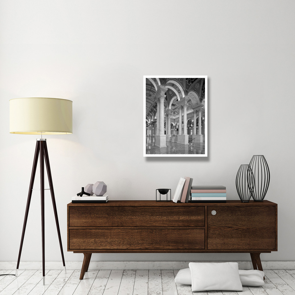 Great Hall, second floor, north. Library of Congress Thomas Jefferson Building, Washington, D.C. - Black and White Variant-Paper Art-26&quotx34"