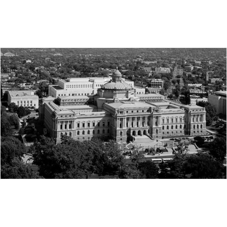 View of the Library of Congress Thomas Jefferson Building from the U.S. Capitol dome, Washington, D.C. - Black and White Variant-Paper Art-24&quotx15"