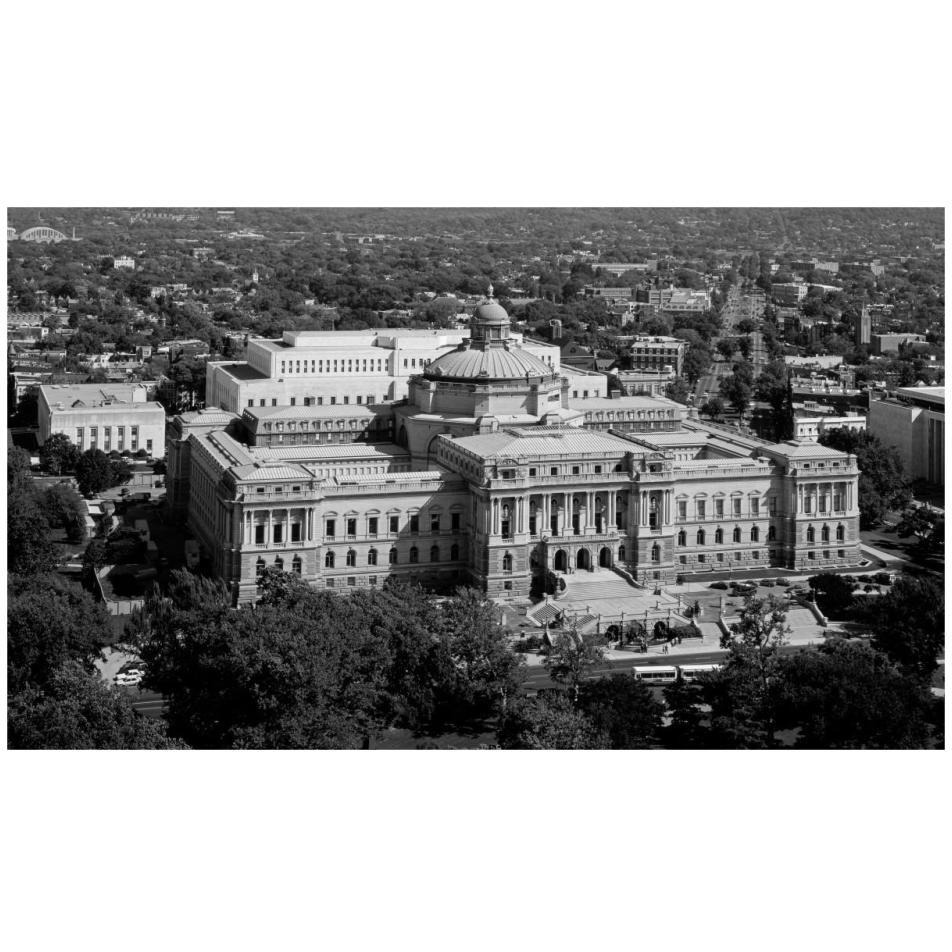 View of the Library of Congress Thomas Jefferson Building from the U.S. Capitol dome, Washington, D.C. - Black and White Variant-Paper Art-32&quotx19"