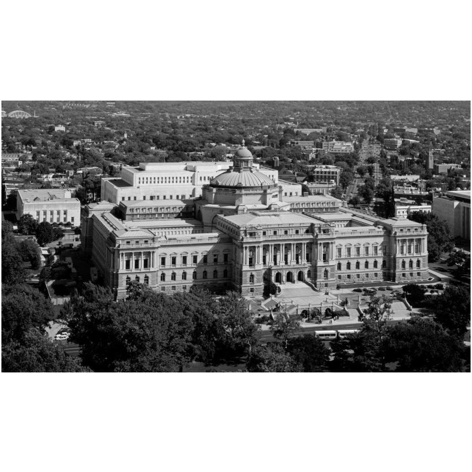 View of the Library of Congress Thomas Jefferson Building from the U.S. Capitol dome, Washington, D.C. - Black and White Variant-Paper Art-38&quotx23"