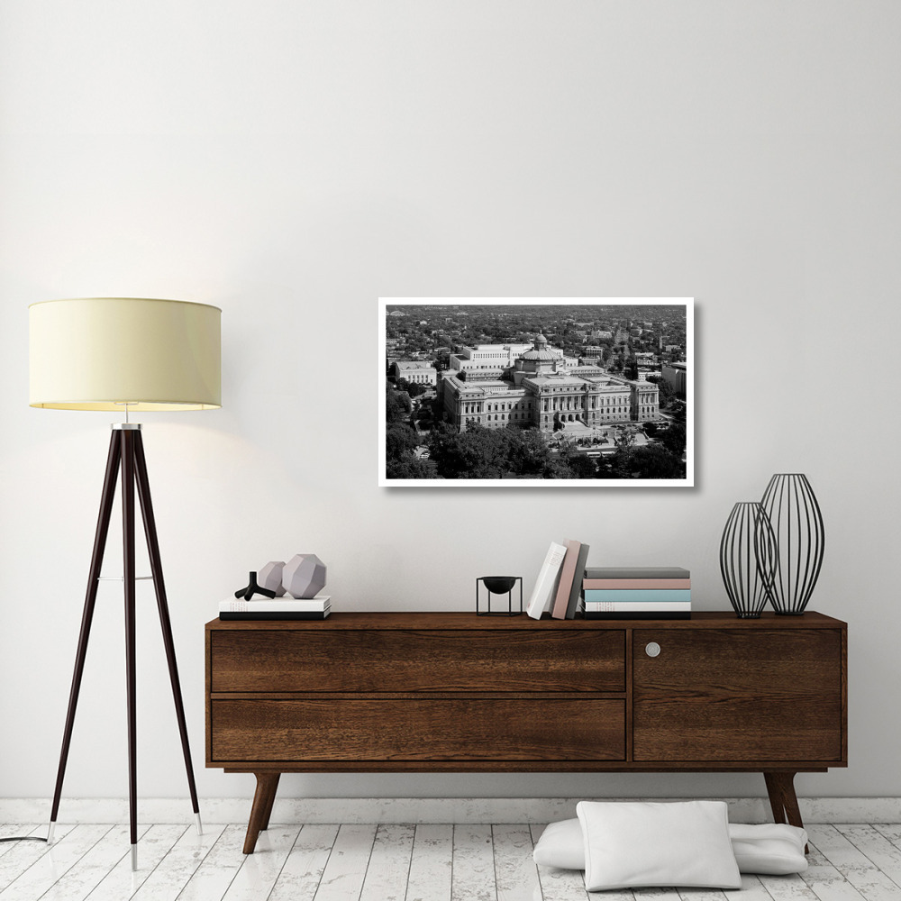 View of the Library of Congress Thomas Jefferson Building from the U.S. Capitol dome, Washington, D.C. - Black and White Variant-Paper Art-42&quotx25"