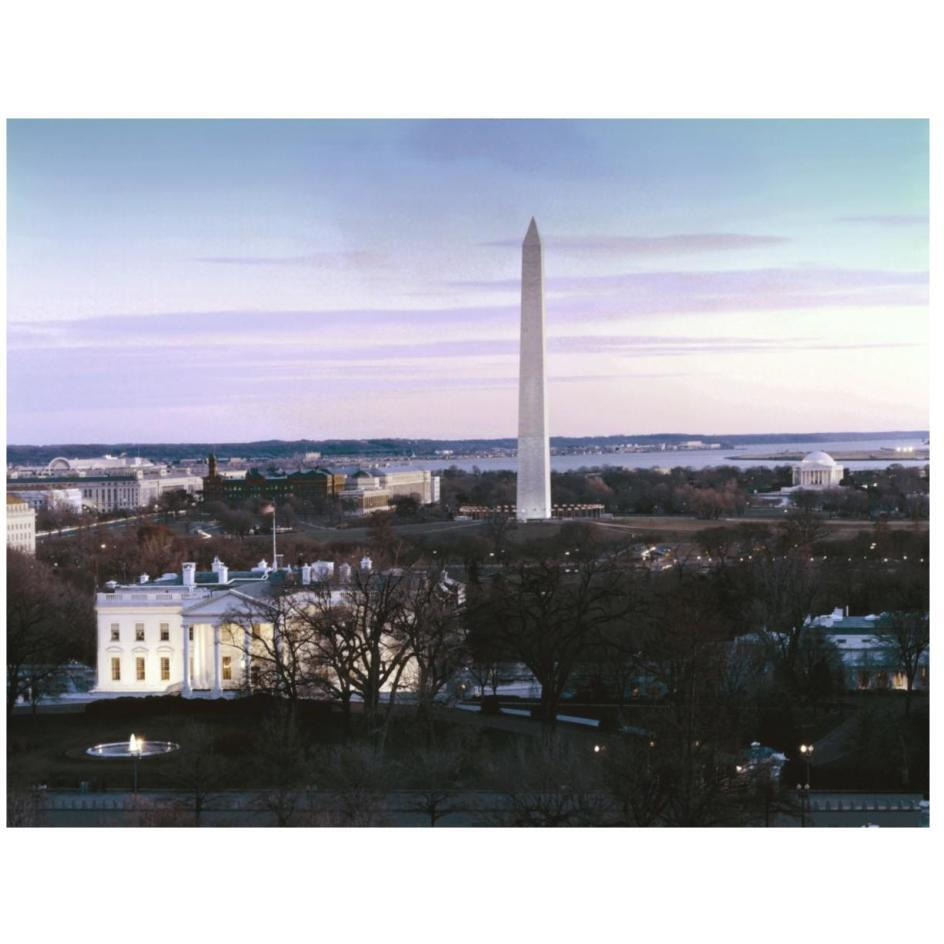 Dawn over the White House, Washington Monument, and Jefferson Memorial, Washington, D.C. - Vintage Style Photo Tint Variant-Paper Art-26&quotx20"