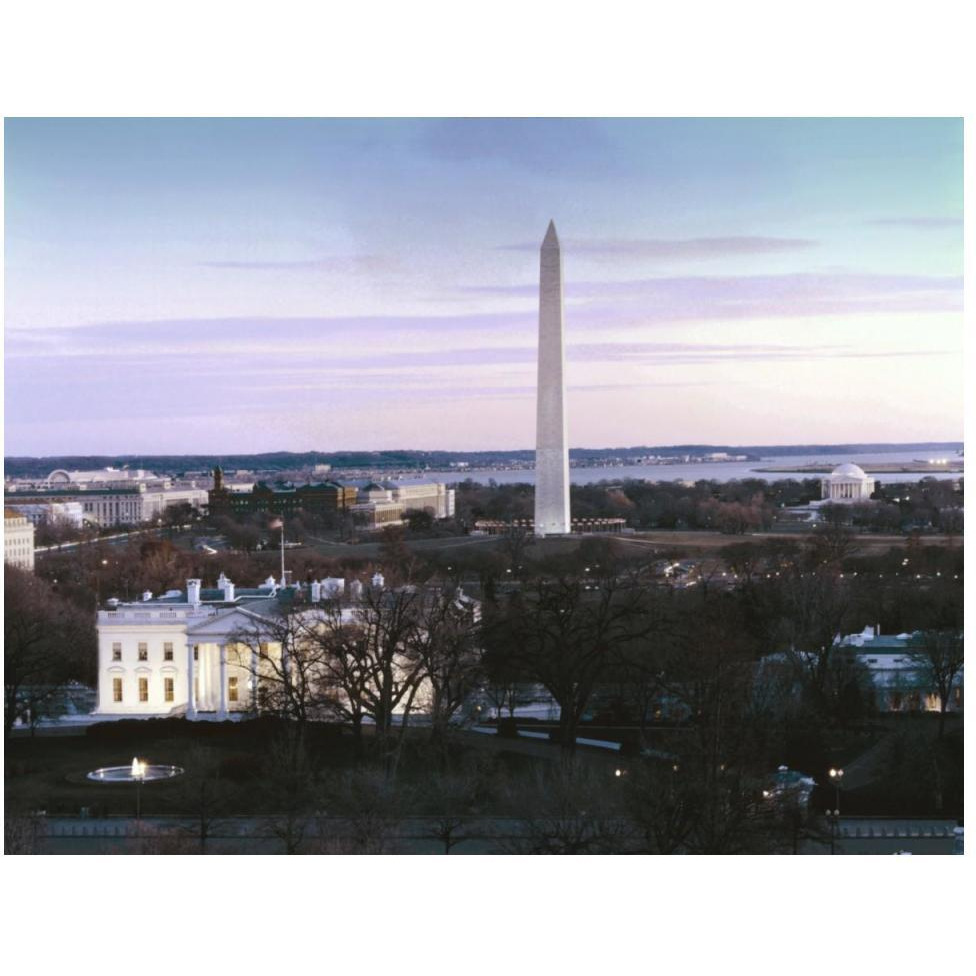 Dawn over the White House, Washington Monument, and Jefferson Memorial, Washington, D.C. - Vintage Style Photo Tint Variant-Paper Art-50&quotx38"