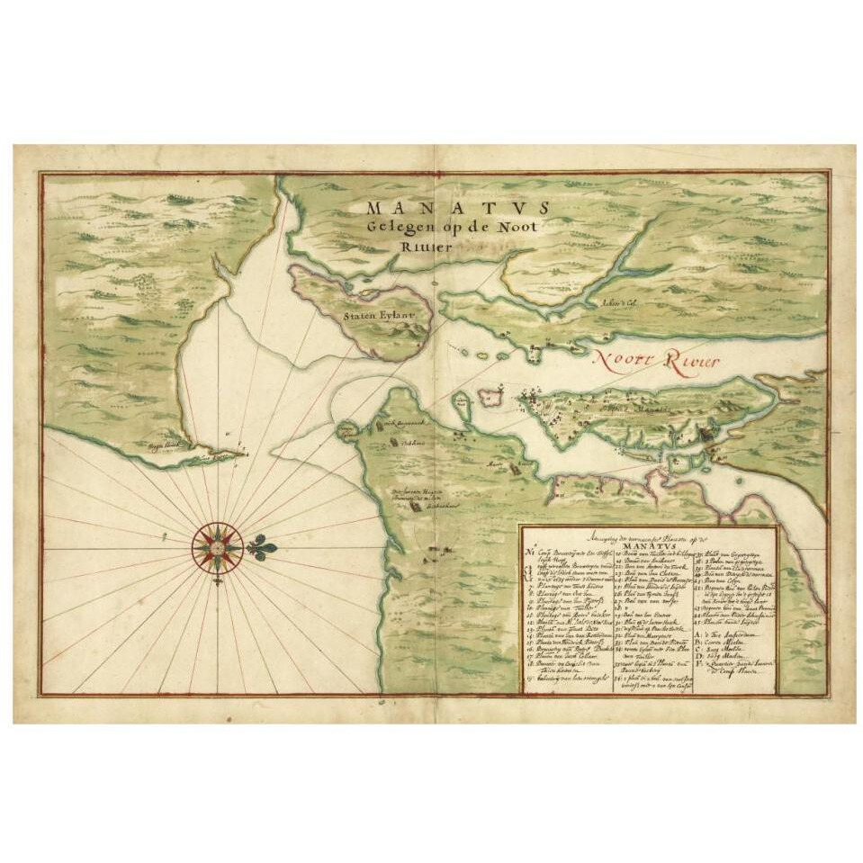 Map of New York City Region - Manatvs gelegen op de Noot Riuier, 1639-Paper Art-32&quotx22"