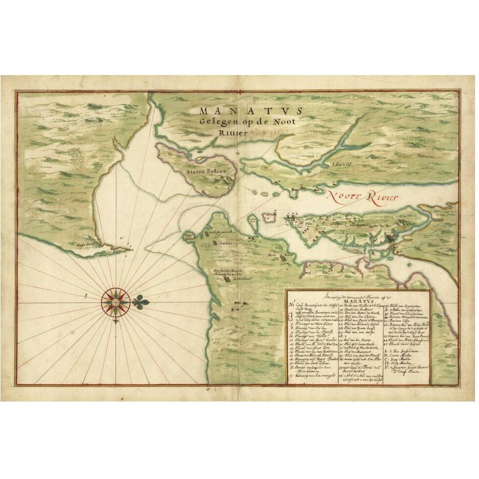 Map of New York City Region - Manatvs gelegen op de Noot Riuier, 1639-Paper Art-62&quotx42"